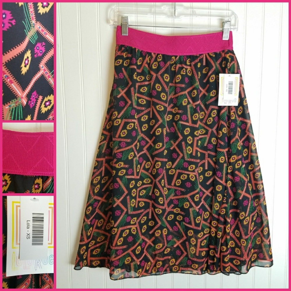 LuLaRoe Lola Pink & Black Aztec Design Skirt